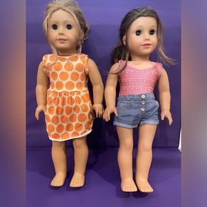 American Girl doll lot- 2 dolls, ballet barre and clothes